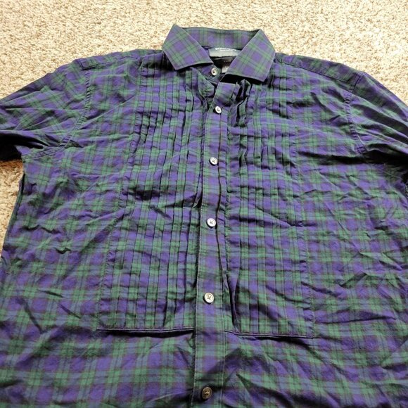 Bonobos Shirt Mens 16.5 35 Blue Green Slim Fit French Cuff Button Down Plaid - Picture 3 of 7